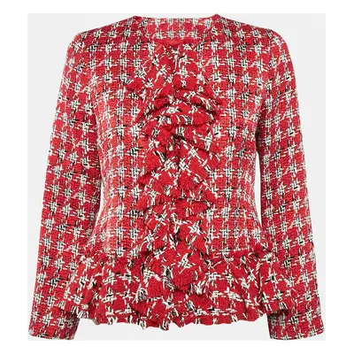 Carolina Herrera Red Tweed Ruffled Jacket