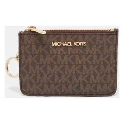 Michael Kors Dark Brown/Beige Signature Coated Canvas and Leather Zip Card Holder