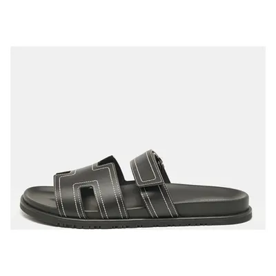 Hermes Black Leather Chypre Sandals Size