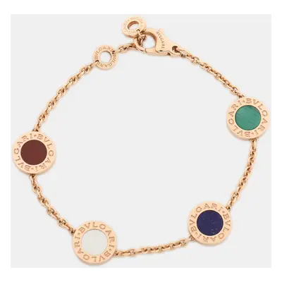 Bvlgari Multi Gemstone Inlay 18K Rose Gold Station Bracelet SM