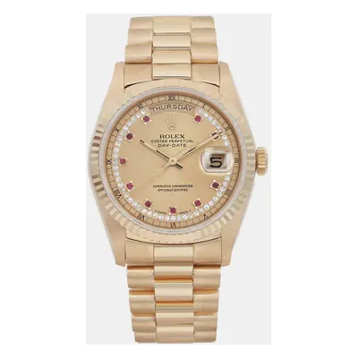 Rolex Champagne Ruby Diamonds 18K Yellow Gold President Day-Date Automatic Men's Wristwatch mm