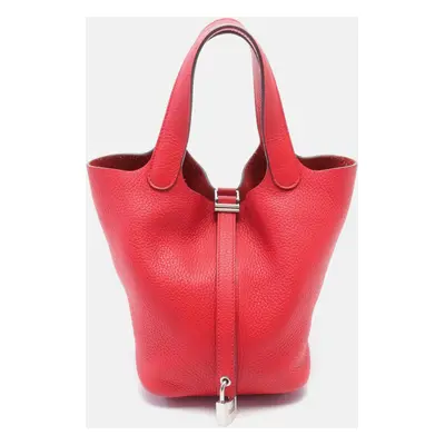 Hermes Red Leather Picotin Lock PM Handbag