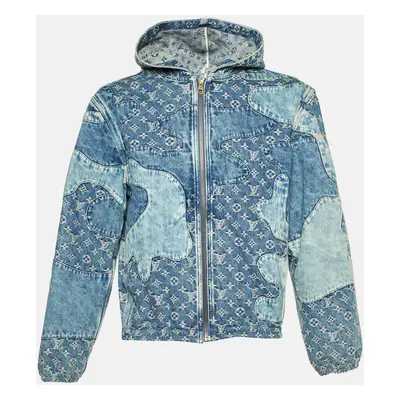 Louis Vuitton Blue Logo Jacquard Denim Hooded Zip-Up Jacket