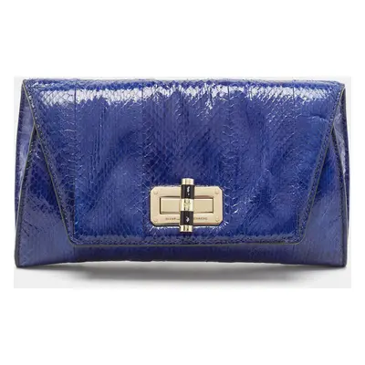 Diane von Furstenberg Blue Watersnake Leather Gallery Uptown Clutch