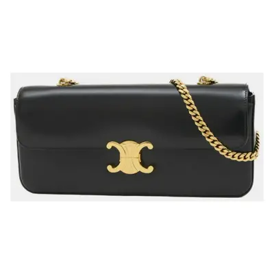 Celine Black Leather Triomphe Chain Shoulder Bag