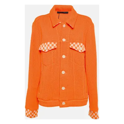 Louis Vuitton Neon Orange Rib Knit Trucker Jacket