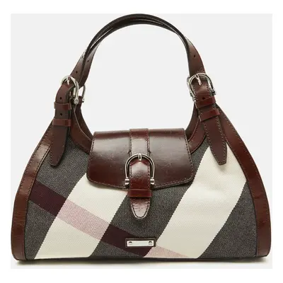 Burberry Brown Mega Check Canvas and Leather Buckle Flap Shoulder Bag