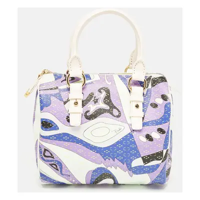 Emilio Pucci White/Multicolor Coated Canvas Boston Bag