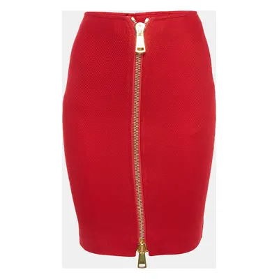 Moschino Couture Red Cotton Pique Zipped Knee-Length Skirt