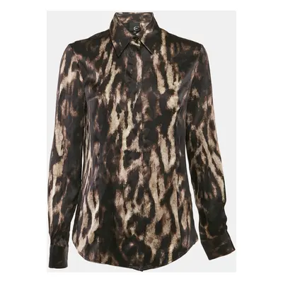 Just Cavalli Multicolor/Brown Animal Print Satin Silk Button Front Shirt