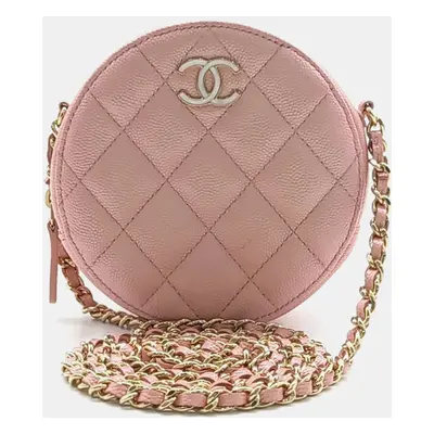 Chanel Pink Leather Round Mini Crossbody Bag