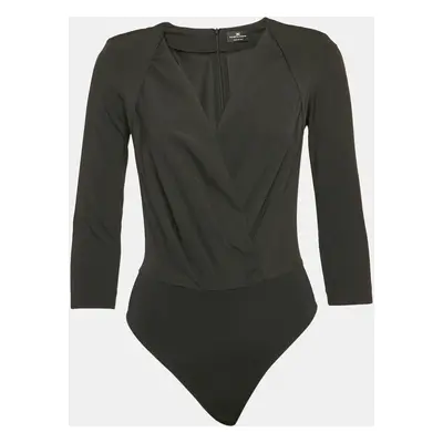 Elisabetta Franchi Black Crepe Plucking Neck Bodysuit