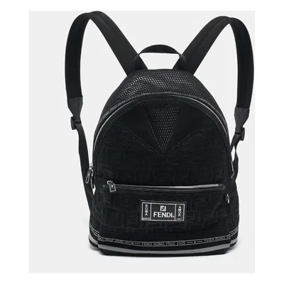 Fendi Black Zucca Mesh and Suede Logo Backpack