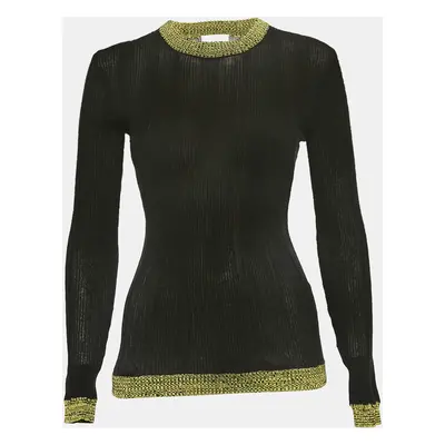 Ganni Black Textured Rib Knit Crew Neck Jumper