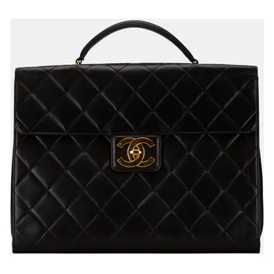 Chanel Black CC Quilted Lambskin Flap Briefcase