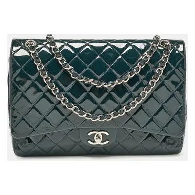 Chanel Dark Blue Quilted patent Leather Maxi Classic Double Flap Bag