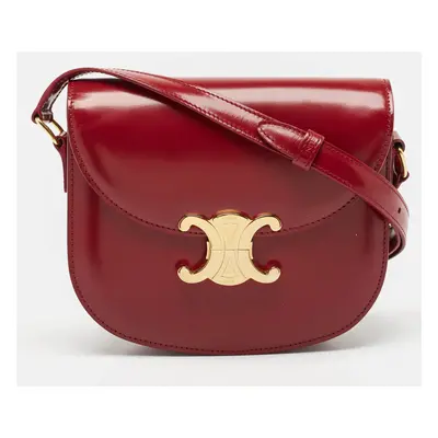 Celine Burgundy Leather Teen Besace Triomphe Crossbody Bag