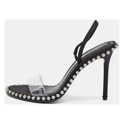 Alexander Wang Black Satin and PVC Studded Nova Slingback Sandals Size