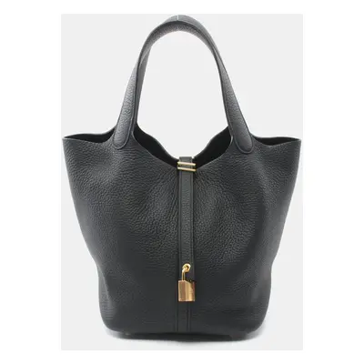 Hermes Black Leather Picotin Lock MM Handbag