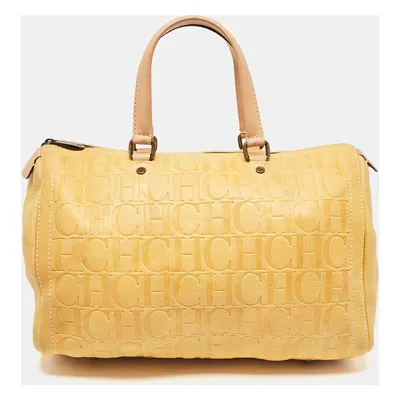 CH Carolina Herrera Yellow Monogram Embossed Leather Andy Boston Bag