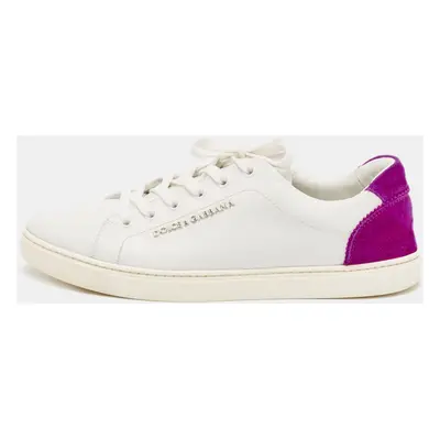 Dolce & Gabbana White/Purple Leather and Suede Low Top Sneakers Size