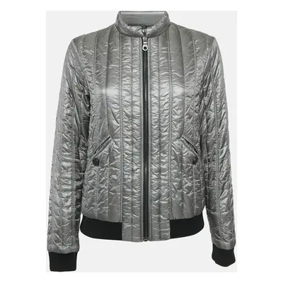 Chanel Grey Nylon Quilted Zip-Up Jacket