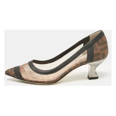 Fendi Brown/Black Leather and Mesh Colibri Pumps Size