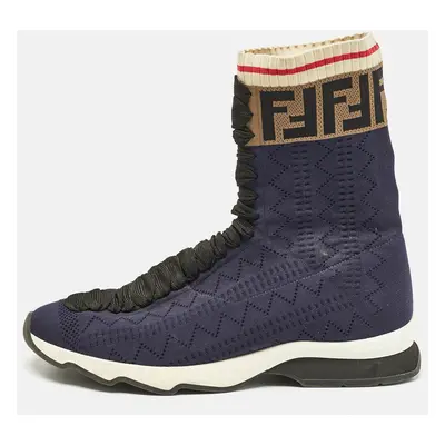 Fendi Black Knit Fabric Rockoko High Top Sneakers Size