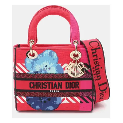 Christian Dior Red Multicolor Canvas D-Flower Pop Lady D-Lite Bag