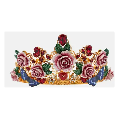 Dolce & Gabbana Flower Crystals Enamel Composite Gold Tone Tiara Crown