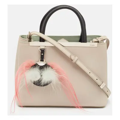 Fendi Light Beige/Black Leather Petite Monster Fur Sac 2jours Tote