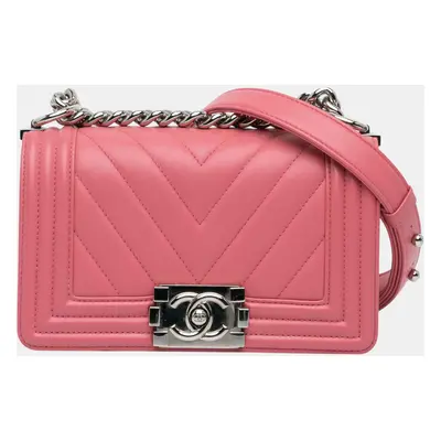 Chanel Pink Small Chevron Lambskin Boy Flap