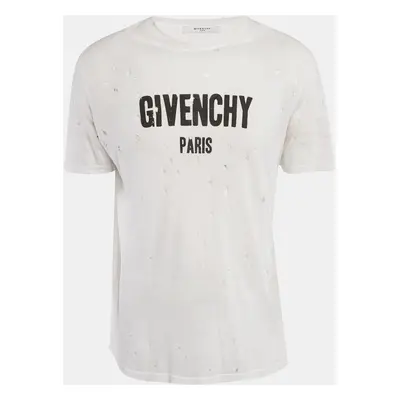 Givenchy White Logo Printed Cotton Distressed T-Shirt