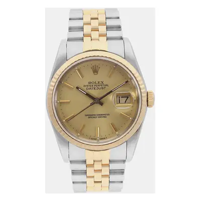 Rolex Champagne 18k Yellow Gold Stainless Steel Datejust Men's Wristwatch mm