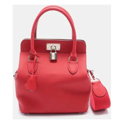 Hermes Red Leather Toolbox Handbag