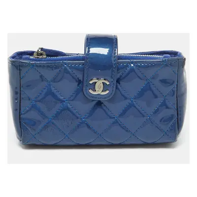 Chanel Blue Quilted Patent Leather CC O Phone Pouch