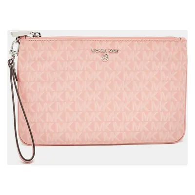 Michael Kors Pink Signature Coated Canvas and Leather Wristlet Pouch