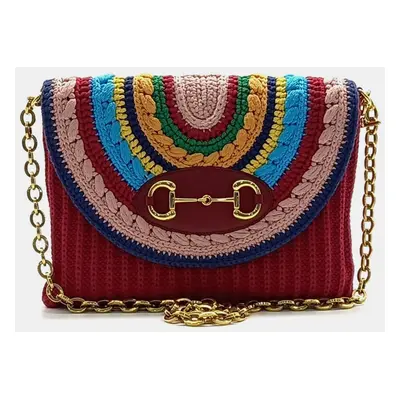 Gucci Red Cotton Horsebit Chain Shoulder Bag