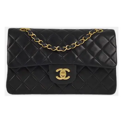 Chanel Black Lambskin Leather Small Classic Double Flap Shoulder Bag