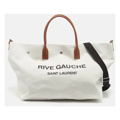 Saint Laurent Off White Canvas Maxi Rive Gauche Shopper Tote