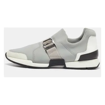 Hermes Light Grey Neoprene and Leather Slip On Sneakers Size