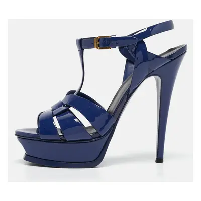 Saint Laurent Blue Patent Leather Tribute Sandals Size