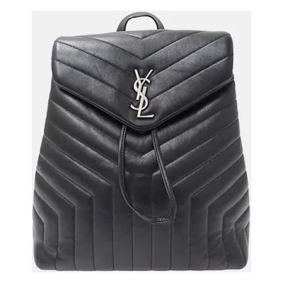 Saint Laurent Black Leather Quilted Backpack