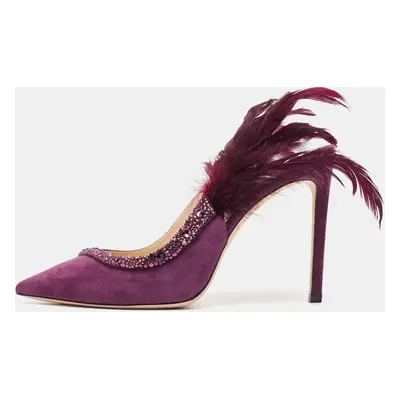 Jimmy Choo Purple Suede and Feather Tacey Slingback Pumps Size