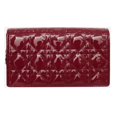 Christian Dior Cherry Red Lady D Patent Wallet On Chain Bag