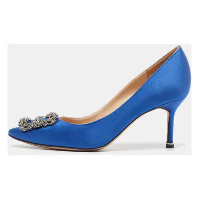 Manolo Blahnik Blue Satin Hangisi Pumps Size 37.5