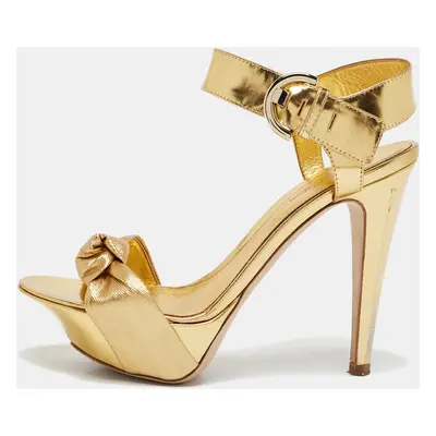 Sergio Rossi Gold Leather Platform Ankle Strap Sandals Size 36.5