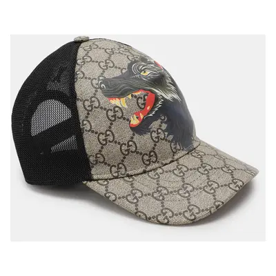 Gucci Beige/Black GG Supreme Canvas and Mesh Wolf Baseball Cap