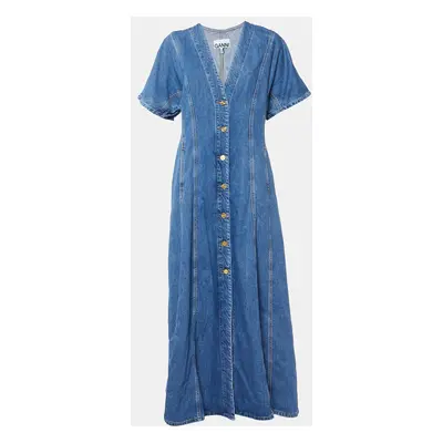 Ganni Blue Future Denim Button Front Maxi Dress