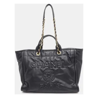 Chanel Black Lambskin Leather Deauville Tote Bag